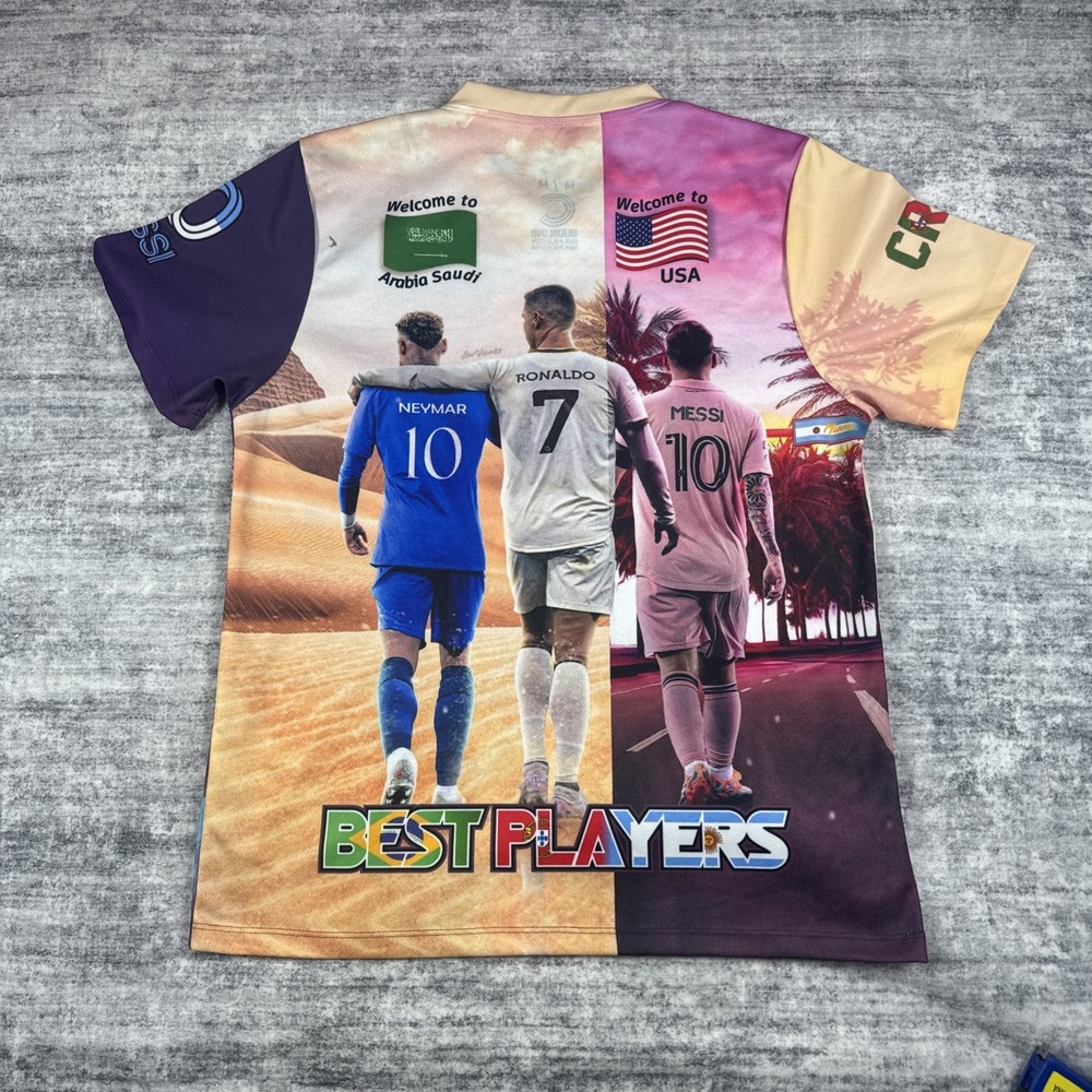 Ronoldo x Messi x Neymar Soccer Jersey T-Shirt Graphic Soccer Cr7 Size M/M Light - Picture 2 of 8